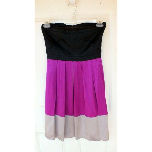 Gianni Bini Colorblock Cocktail Pleated Strapless Silk Dress 2 - Picture 2 of 6